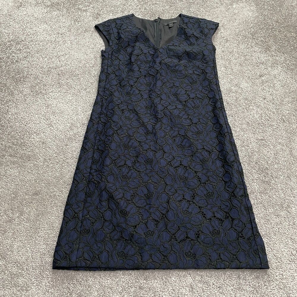 J.Crew Embroidered Lace Midi Dress Womens 00 Nayvy Blue Floral V-Neck Cap Sleeve